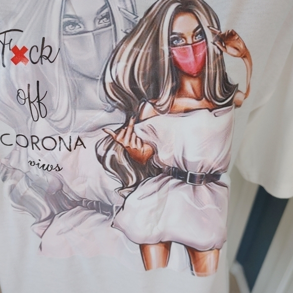 NWOT white tee "Fxck off Corona Virus" XL - Picture 3 of 7